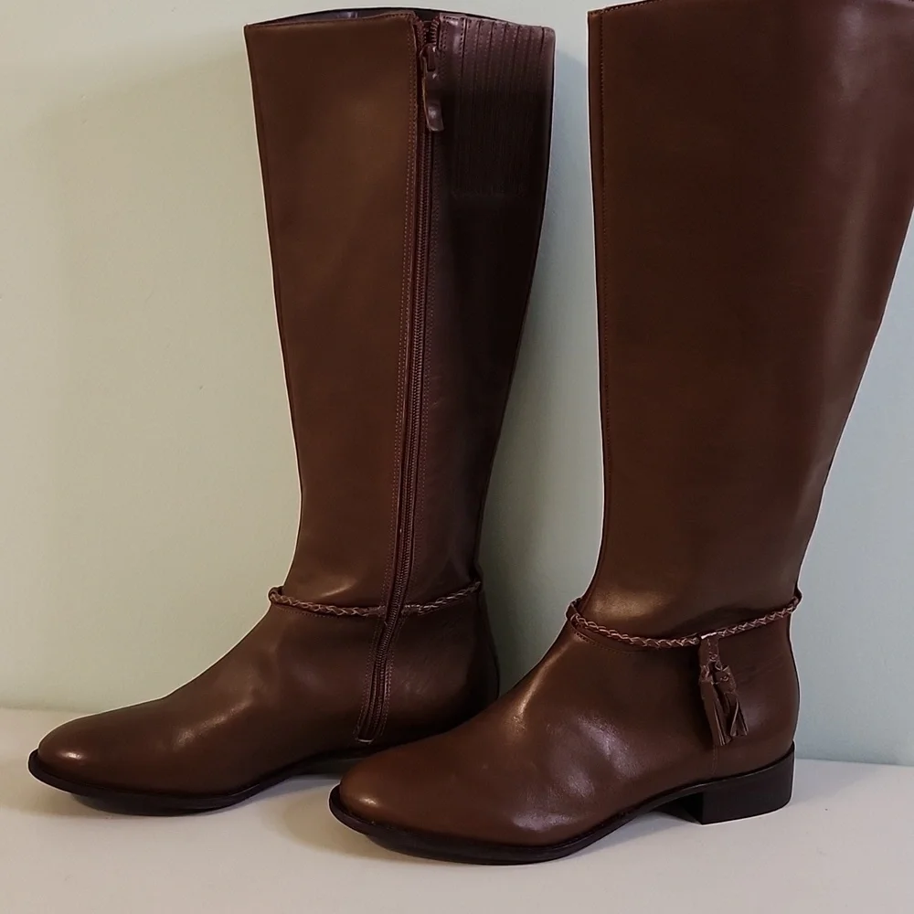 Talbots Brown Leather Wide Calf Tall Boots NEW